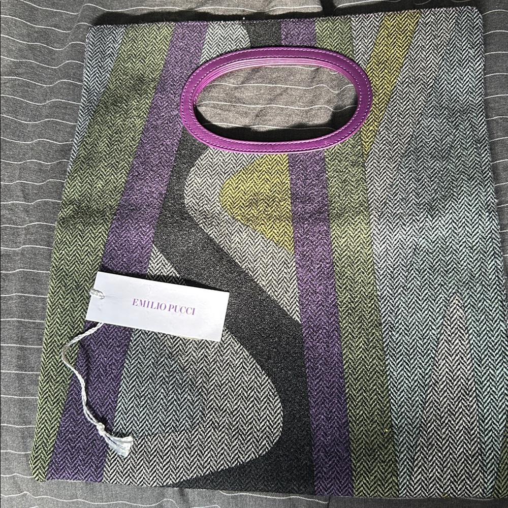 Emilio Pucci Purple and Green Patterned Tote